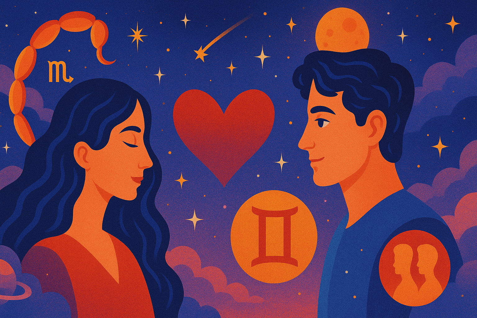 Femme Scorpion homme Gémeaux : compatibilité amoureuse, défis et révélations