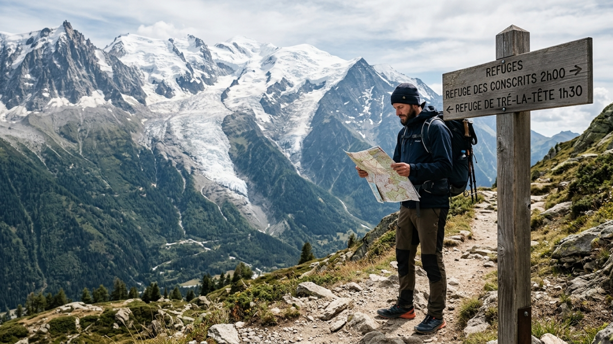 Vérification de l'itinéraire avant une randonnée dans les Alpes